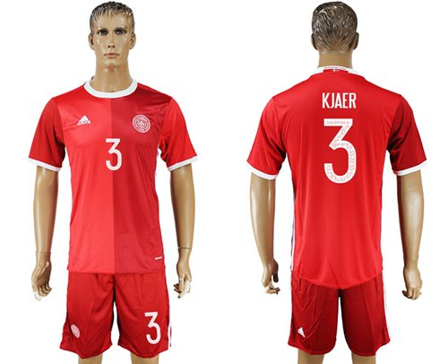 Danmark #3 Kjaer Red Home Soccer Country Jersey - Click Image to Close
